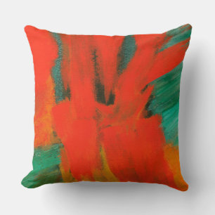 Abstract Art Painting Red Orange Gold Green Throw Pillow