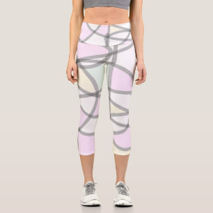 Abstract Art Pale Beige Coral Pink Yellow Capri Leggings