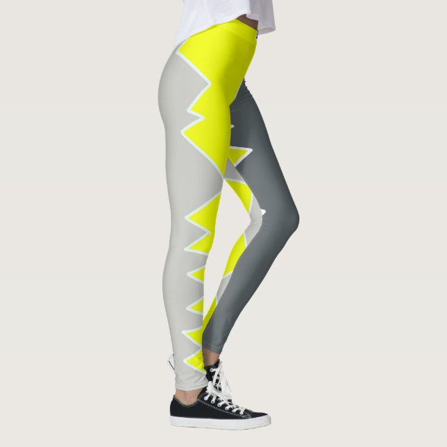 Abstract Art Pale Grey Yellow Charcoal Grey Leggings (Right)