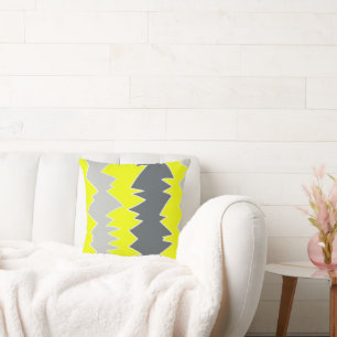 Abstract Art Pale Grey Yellow Charcoal Grey Throw Pillow