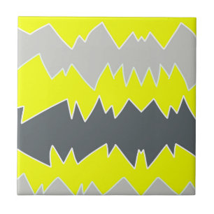 Abstract Art Pale Grey Yellow Charcoal Grey Tile