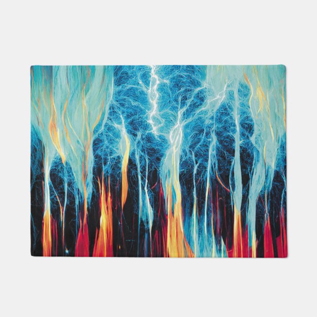 Abstract Art Pattern Red and Blue Electric Energy Doormat (Front)