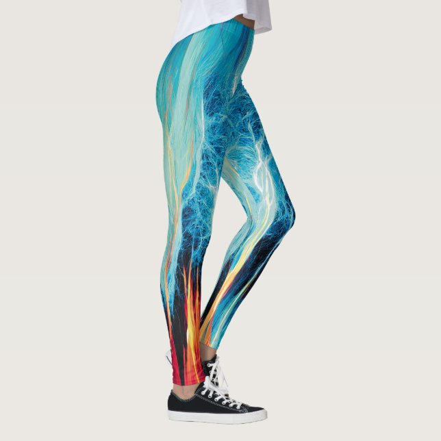 Abstract Art Pattern Red and Blue Electric Energy Leggings (Right)