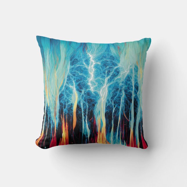 Abstract Art Pattern Red and Blue Electric Energy Throw Pillow (Front)