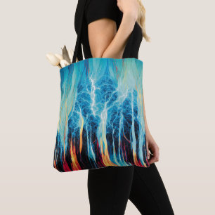 Abstract Art Pattern Red and Blue Electric Energy Tote Bag