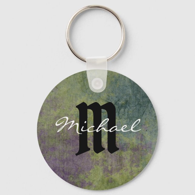 Abstract Art Personalized Purple Blue Modern Keychain (Front)