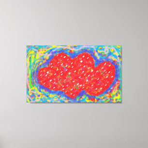 Abstract art picture blue mixed colours with red canvas print