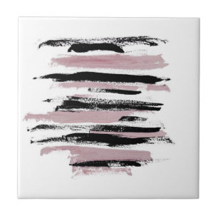 Abstract Art Pink and Black Strokes Ceramic Tile