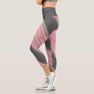 Abstract Art Pink Coral Charcoal Grey Capri Leggings