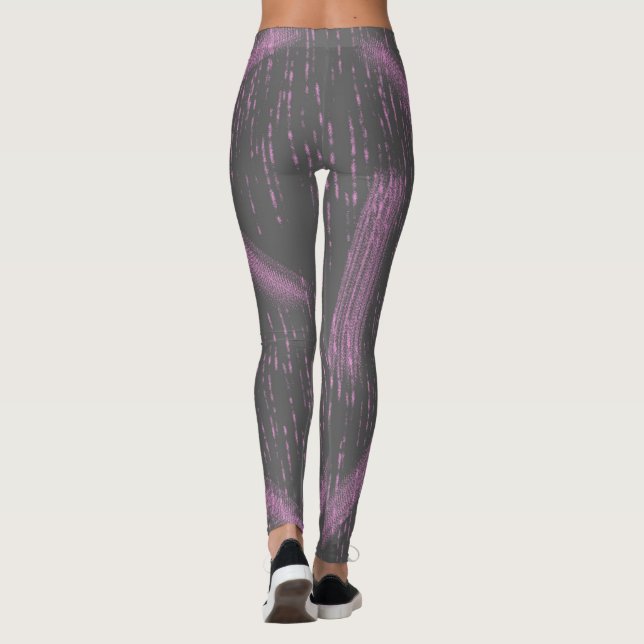 Abstract Art Pink Coral Charcoal Grey Leggings (Back)