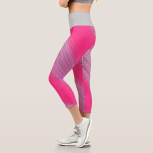 Abstract Art Pink Coral Grey Capri Leggings