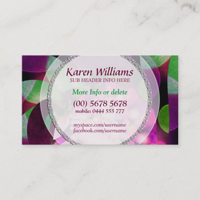 Abstract Art Pink Green Colours Business Card (Front)