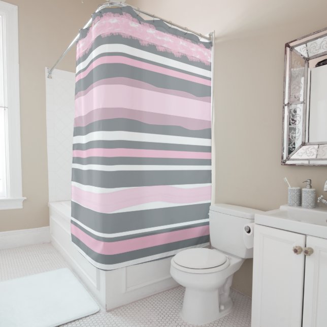Abstract Art Pink Grey White Lines (In Situ)