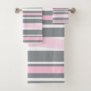 Abstract Art Pink Grey White Lines Bath Towel Set