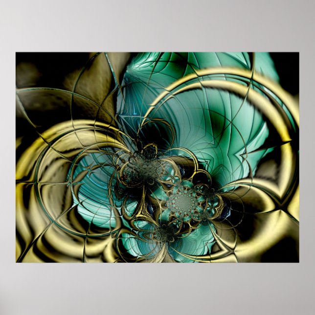 Abstract Art Poster Metal Gold Teal Glass (Front)