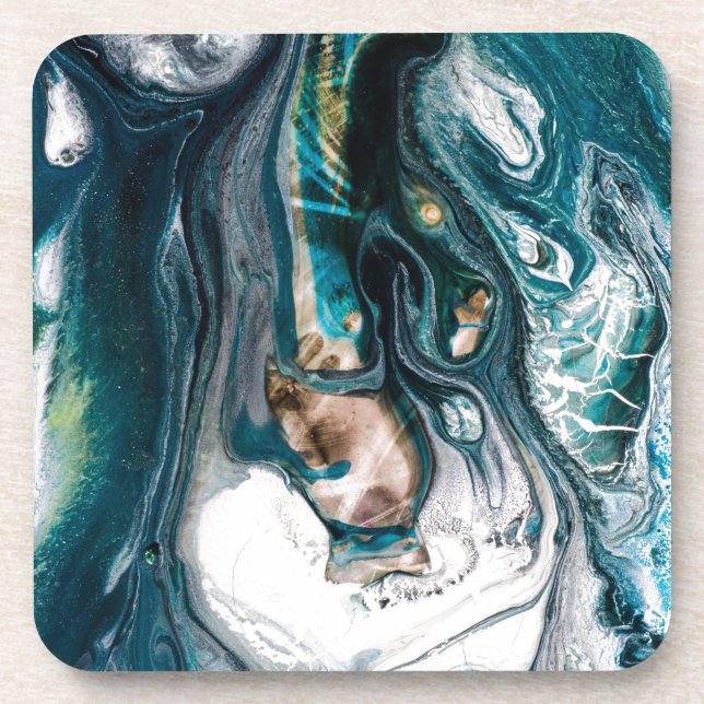 ABSTRACT ART PRINT TEAL WHITE COPPER COASTER (Front)