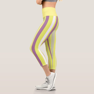 Abstract Art Purple Grey Yellow White Capri Leggings