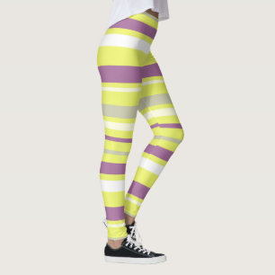 Abstract Art Purple Grey Yellow White Stripes Leggings