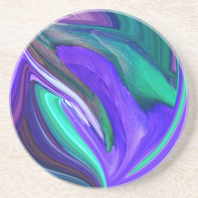 Abstract Art Purple N Teal Leaf Coaster (Front)