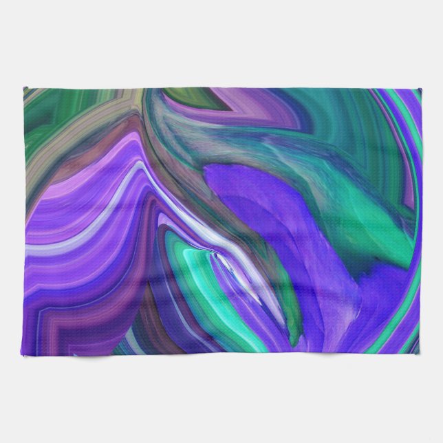 Abstract Art Purple N Teal Leaf Kitchen Towel (Horizontal)