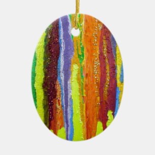 Abstract Art rainbow stripes paint drip Ceramic Ornament
