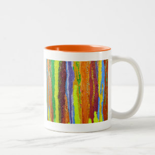 Abstract Art rainbow stripes paint drip Two-Tone Coffee Mug