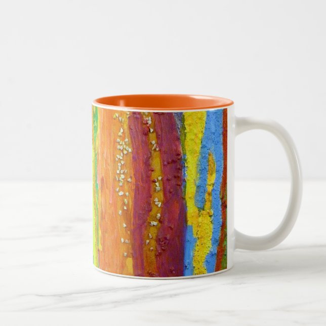 Abstract Art rainbow stripes paint drip Two-Tone Coffee Mug (Right)