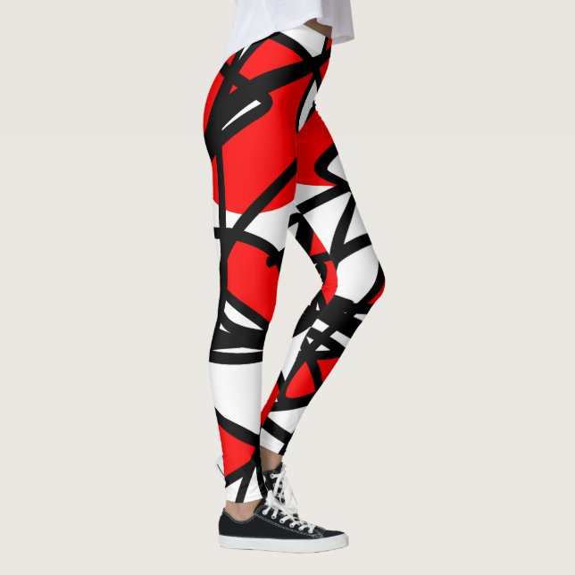 Abstract Art Red Black White Minimalism Leggings (Right)