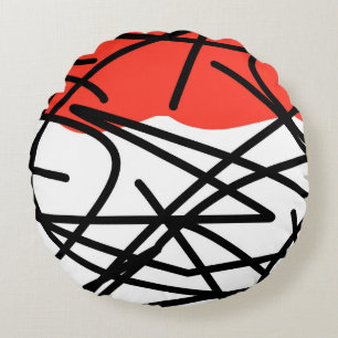 Abstract Art Red Black White Minimalism Round Pillow