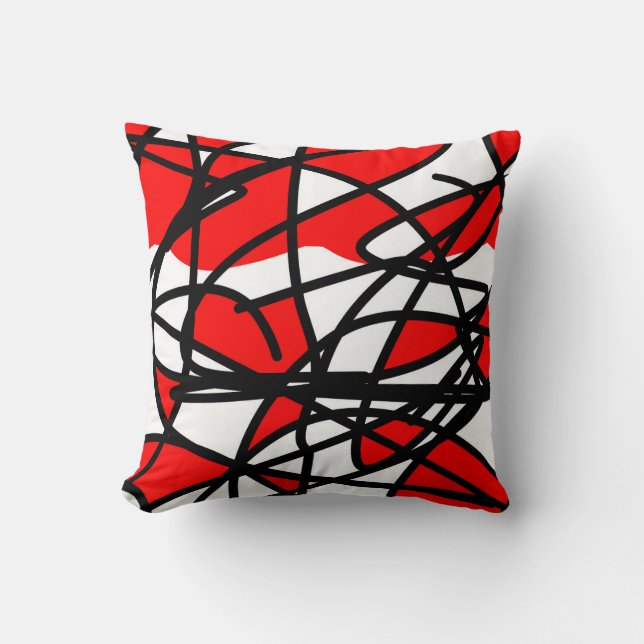 Abstract Art Red Black White Throw Pillow (Front)