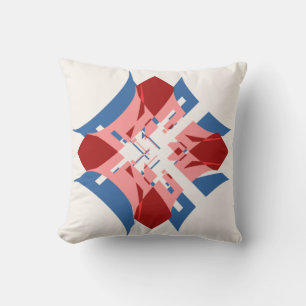 Abstract Art Red Blue Pink Diamond Floral Design Throw Pillow