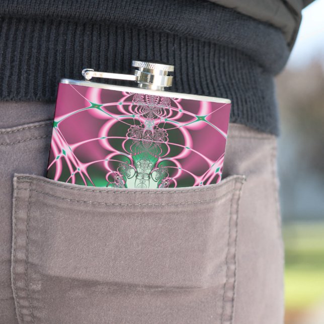Abstract Art Red Flower Hip Flask (In Situ)