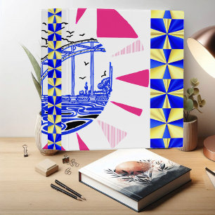 Abstract Art Ship Bird Ocean Sea Blue Pink Seagull Binder