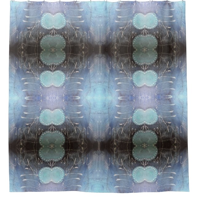 Abstract Art Shower Curtain in Blue White Black (Front)
