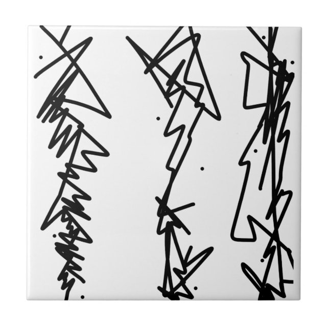 Abstract Art Sketch Black White Tile (Front)