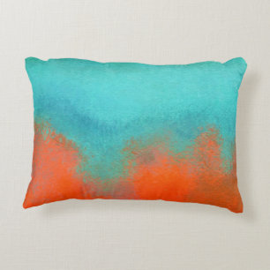 Abstract Art Sky Fire Lava Coral Turquoise Orange Accent Pillow