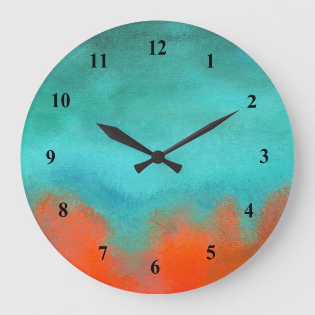 Abstract Art Sky Fire Lava Coral Turquoise Orange Large Clock (Front)
