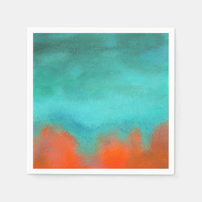 Abstract Art Sky Fire Lava Coral Turquoise Orange Napkin (Front)