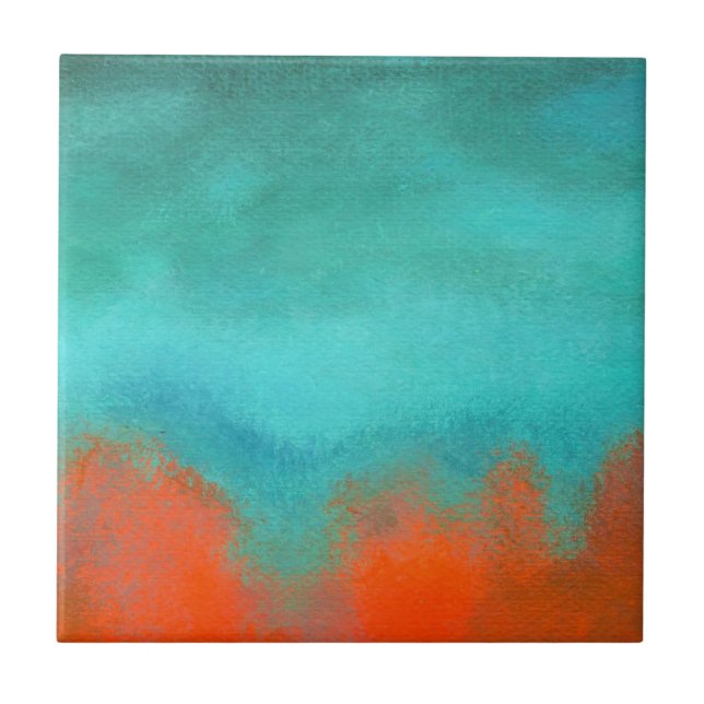 Abstract Art Sky Fire Lava Coral Turquoise Orange Tile (Front)