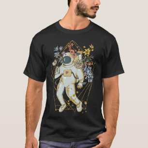 Abstract Art Space Astronaut Floral Design T-Shirt
