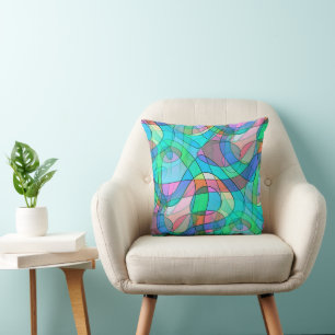 Abstract Art - Squiggly Loops Seamless Pattern 14 Throw Pillow