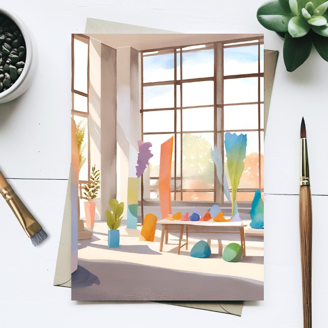 Abstract Art Studio | Bright Airy Watercolor Postcard (Creator Uploaded)