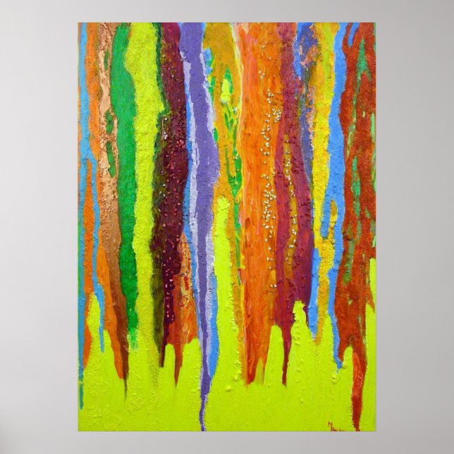 Abstract Art thick paint drip bright rainbow Poster (Front)