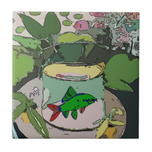 Abstract Art  Tiles, Green fish in bowl, Tile