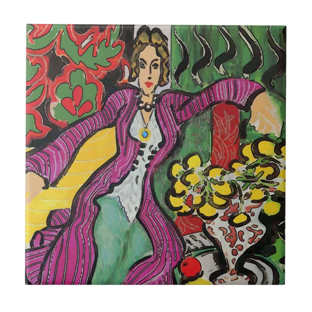 Abstract Art  Tiles, Nancy with Flowers Tile (Front)