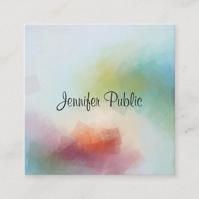 Abstract Art Trendy Modern Typography Square Square Business Card (Front)