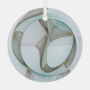Abstract Art Turquoise Brown Gold Elegance Circle Glass Ornament