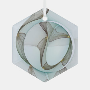 Abstract Art Turquoise Brown Gold Elegance Hexagon Glass Ornament