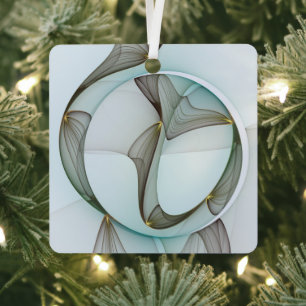 Abstract Art Turquoise Brown Gold Elegance Square Metal Ornament