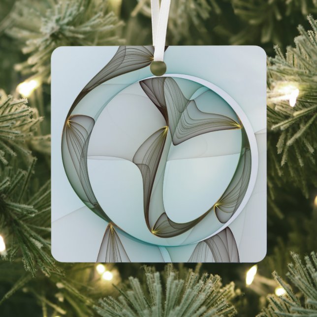 Abstract Art Turquoise Brown Gold Elegance Square Metal Ornament (Insitu)